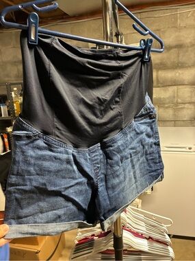 Isabel Maternity by Ingrid & Isabel Blue Denim Shorts with Black Maternity Panel